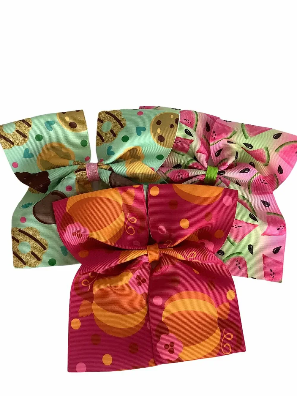 BUNDLE Girl’s Lot of 3 Multicolor printed Hair Bow Ties NEW